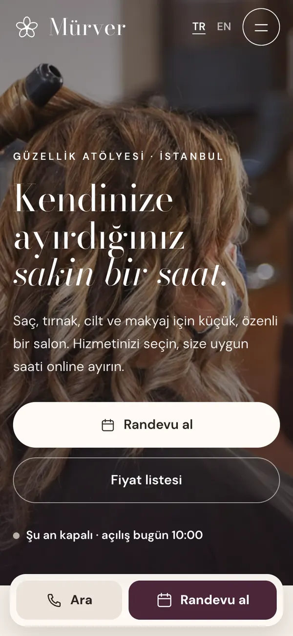 Ana sayfa: tam ekran fotoğraf ve randevu butonu
